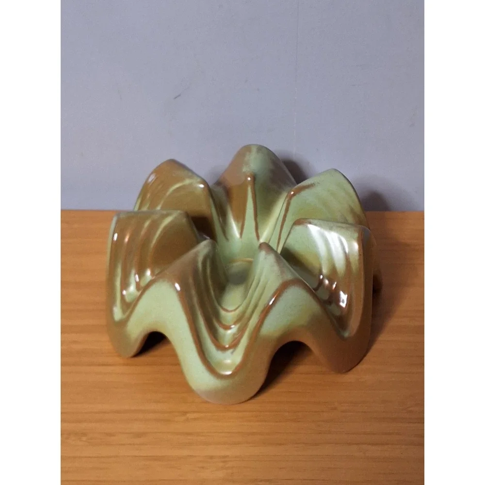 Frankoma Pottery Prairie Green Wavy Star Bowl Planter WA1 Mid Century Modern 8in